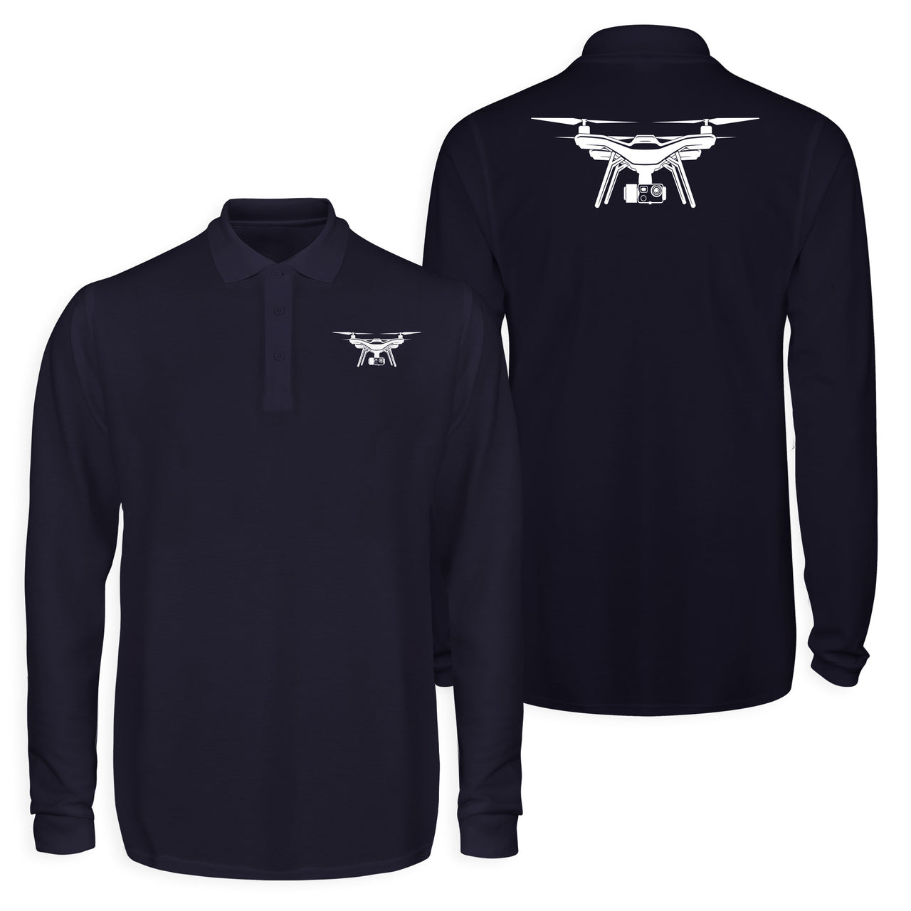 Drone Silhouette Designed Long Sleeve Polo T-Shirts (Double-Side)