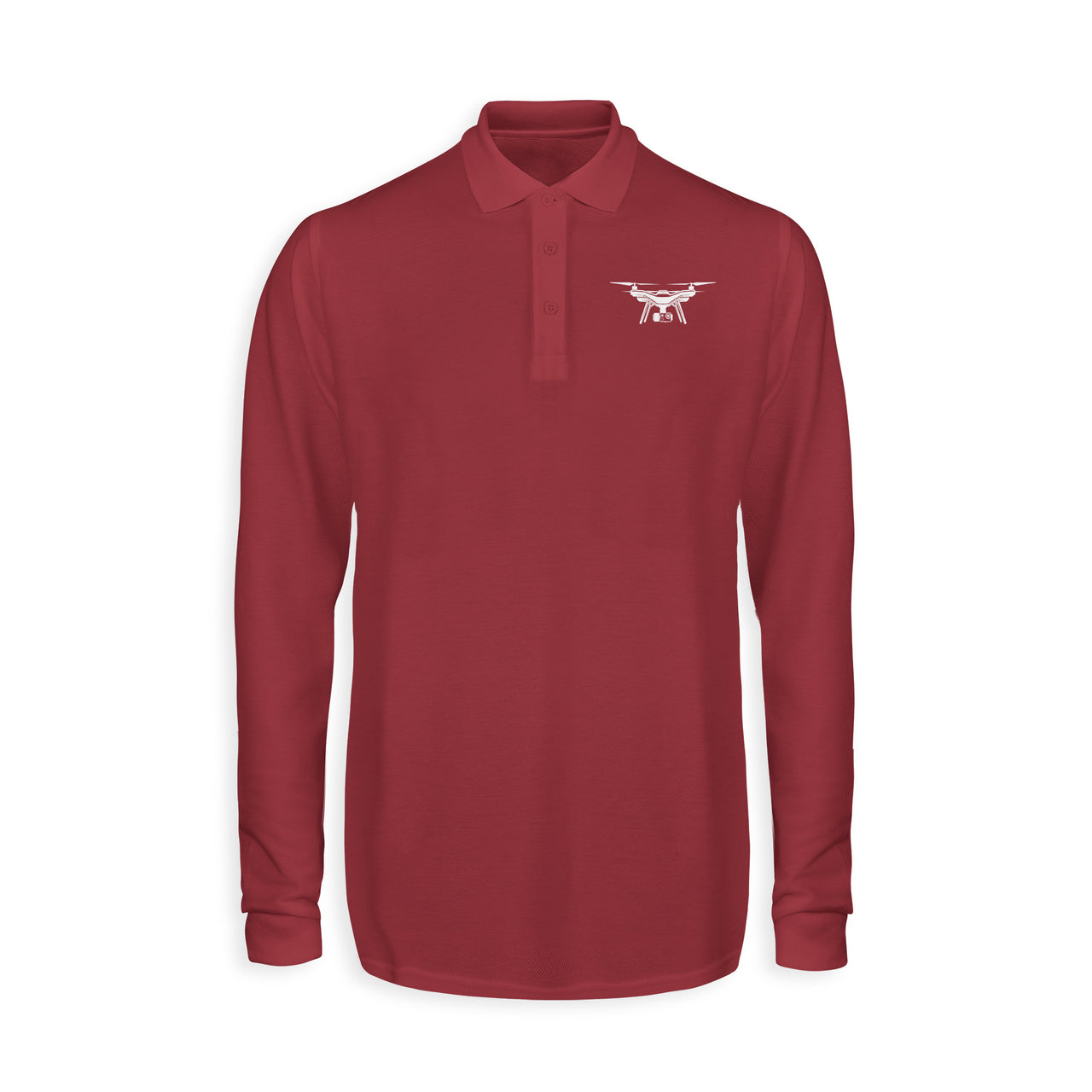 Drone Silhouette Designed Long Sleeve Polo T-Shirts