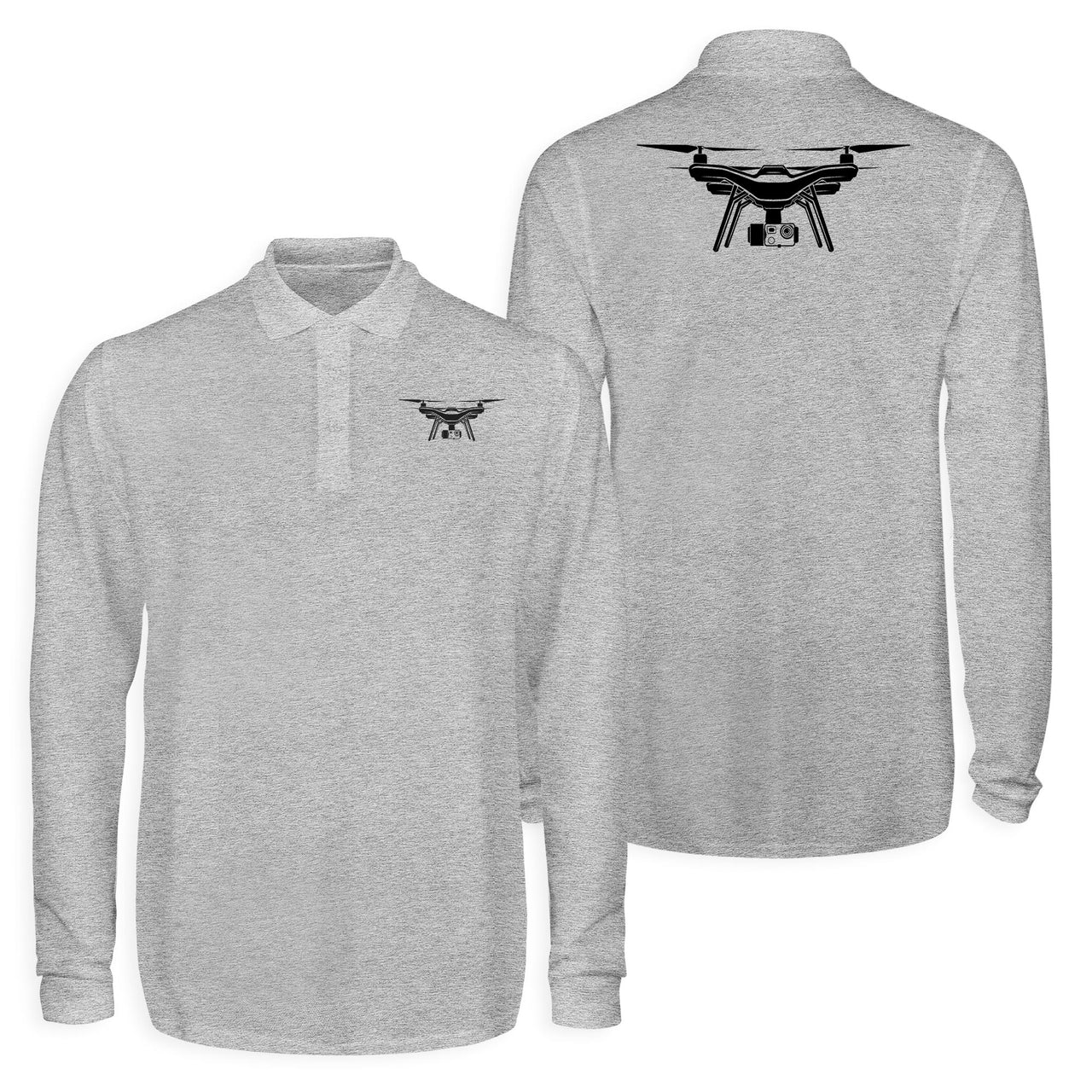 Drone Silhouette Designed Long Sleeve Polo T-Shirts (Double-Side)