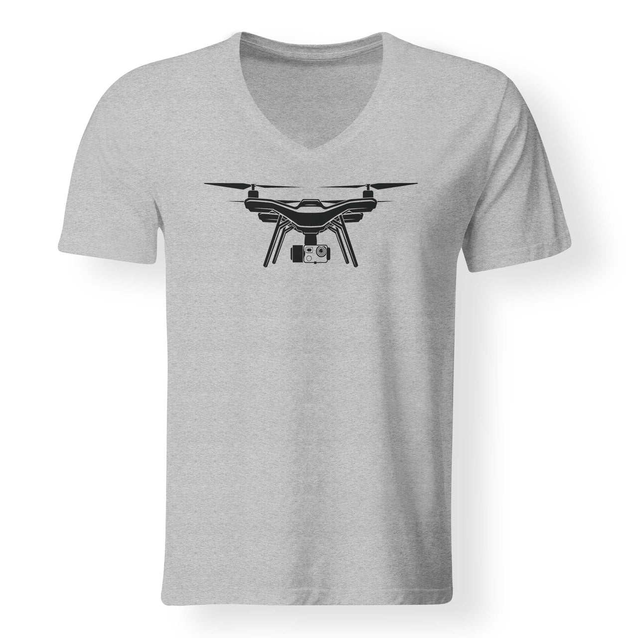 Drone Silhouette Designed V-Neck T-Shirts