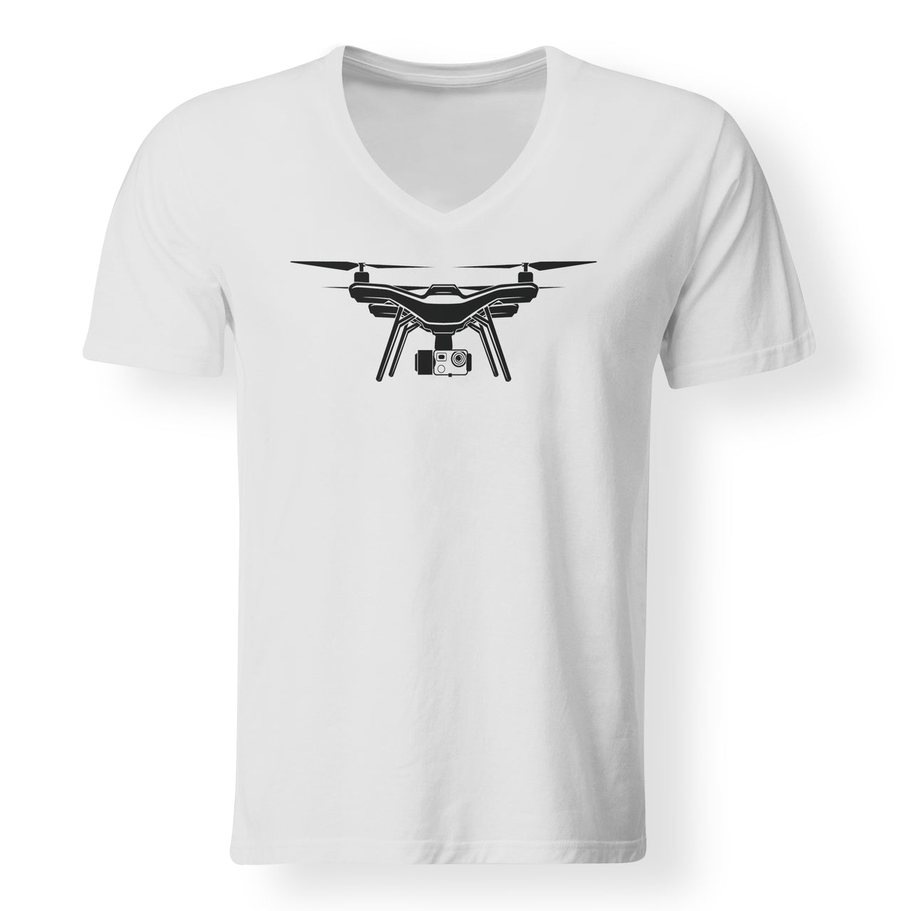 Drone Silhouette Designed V-Neck T-Shirts
