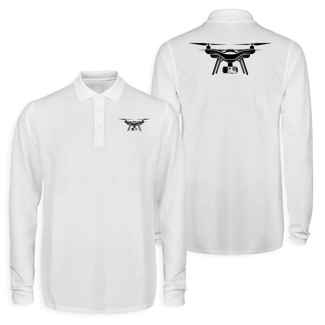 Drone Silhouette Designed Long Sleeve Polo T-Shirts (Double-Side)