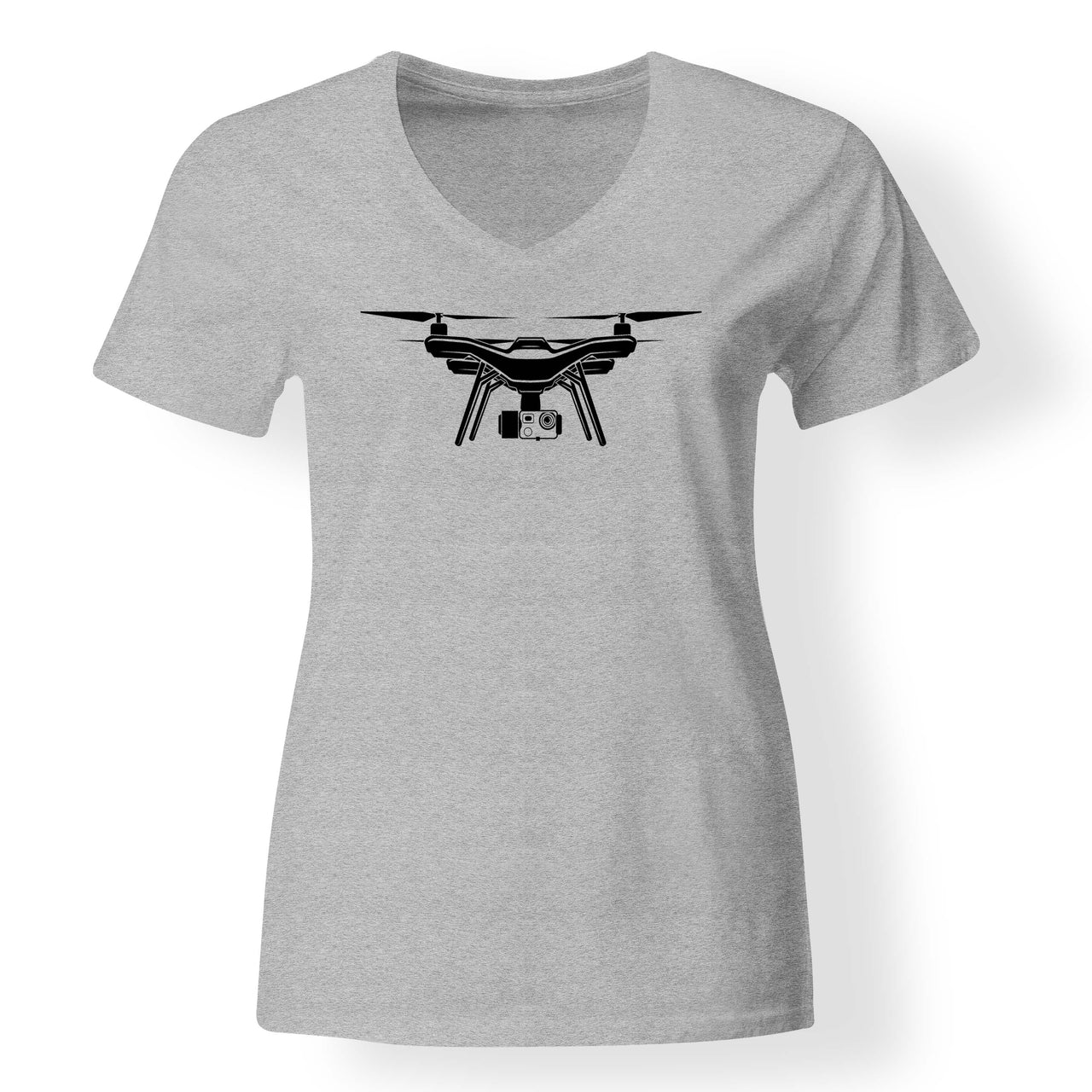 Drone Silhouette Designed V-Neck T-Shirts