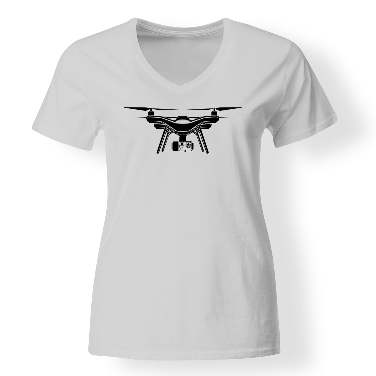 Drone Silhouette Designed V-Neck T-Shirts