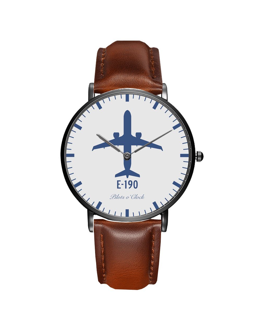 Embraer E190 Leather Strap Watches Pilot Eyes Store Black & Brown Leather Strap 