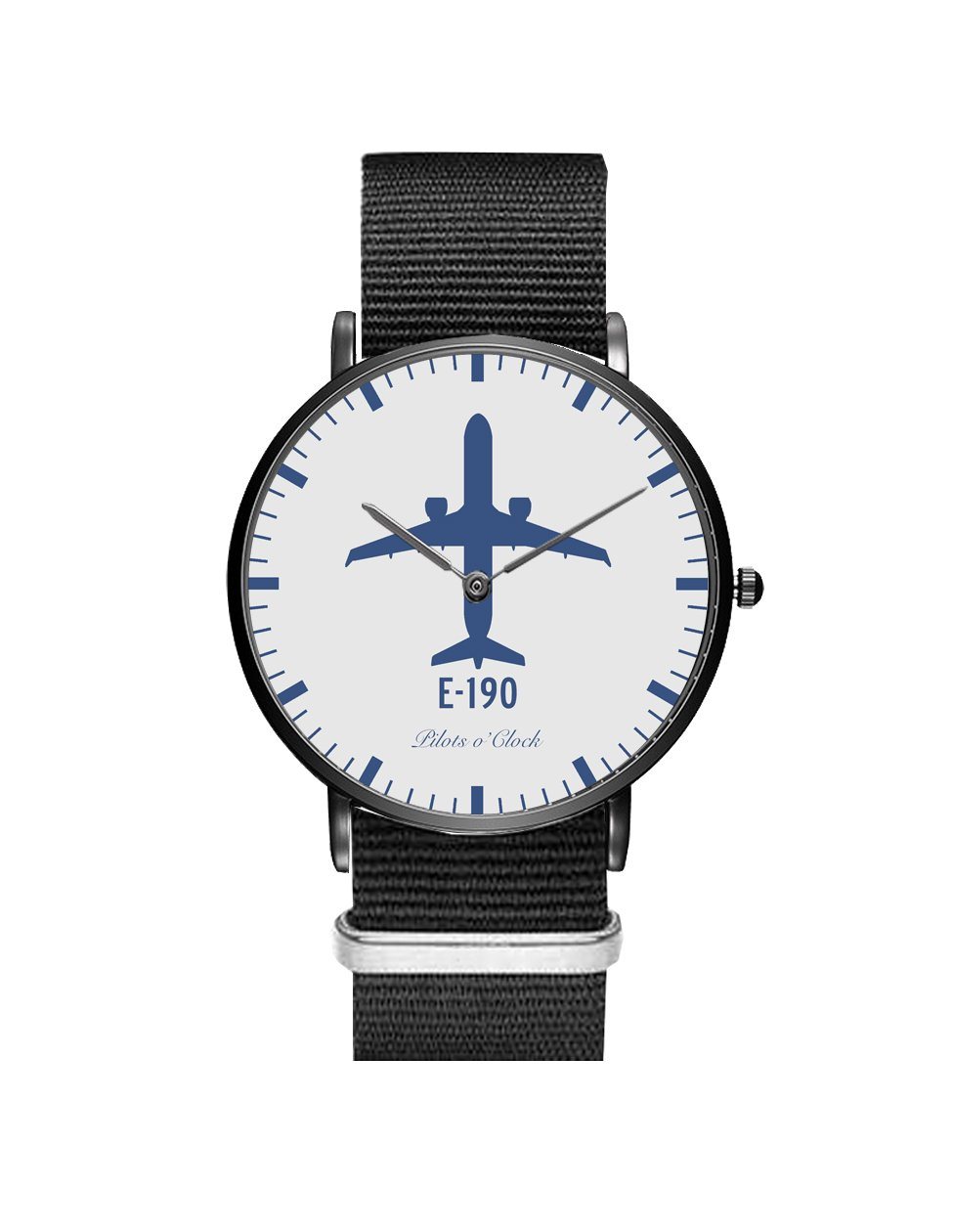 Embraer E190 Leather Strap Watches Pilot Eyes Store Black & Black Nylon Strap 