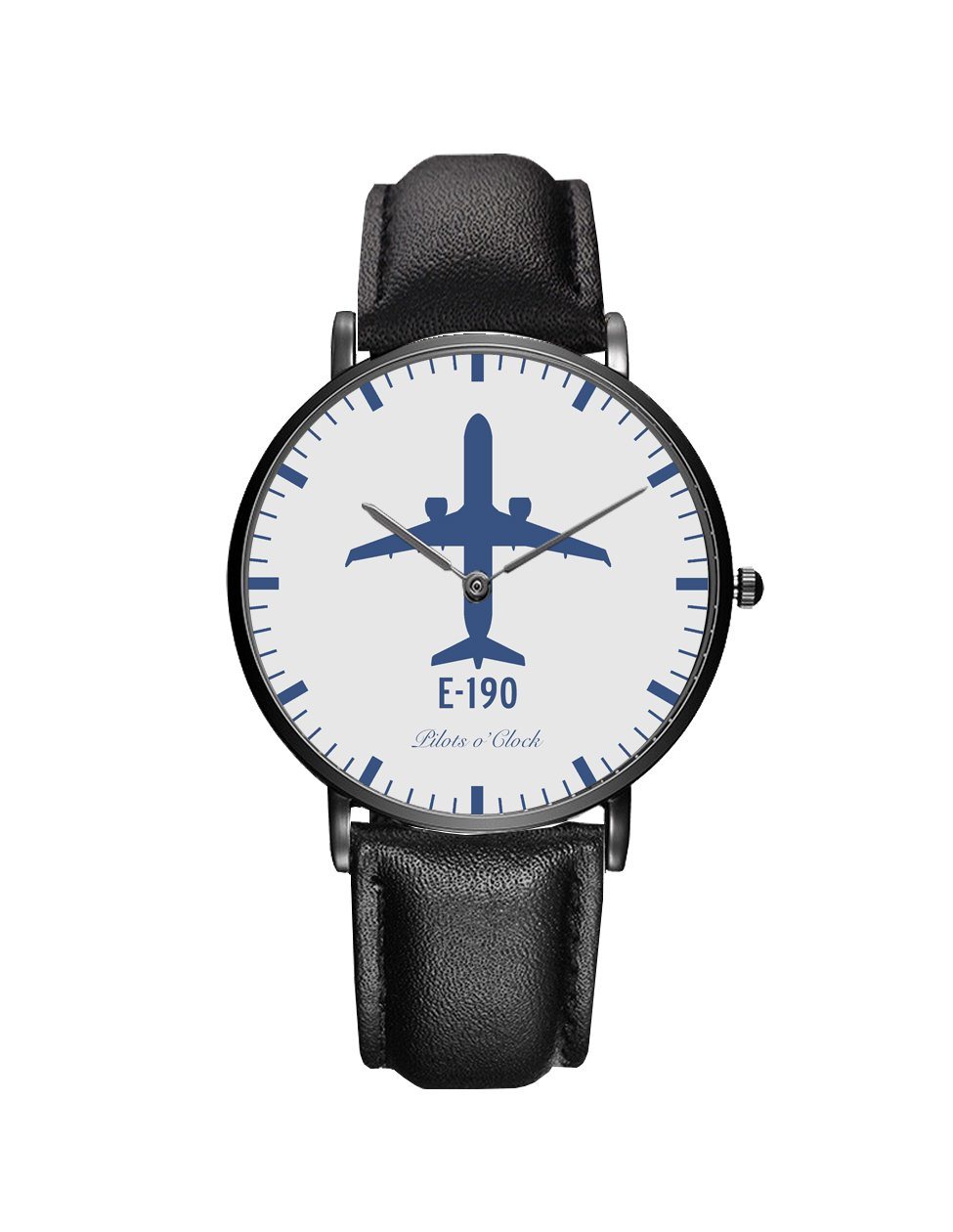 Embraer E190 Leather Strap Watches Pilot Eyes Store Black & Black Leather Strap 