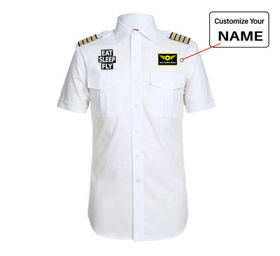Eat Sleep Fly aviation design printed on crisp poplin cotton pilot uniform shirt.