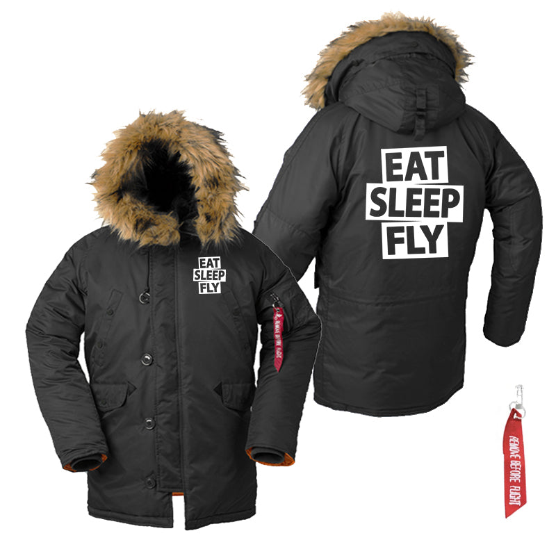 Eat Sleep Fly Designed Parka Bomber Jackets