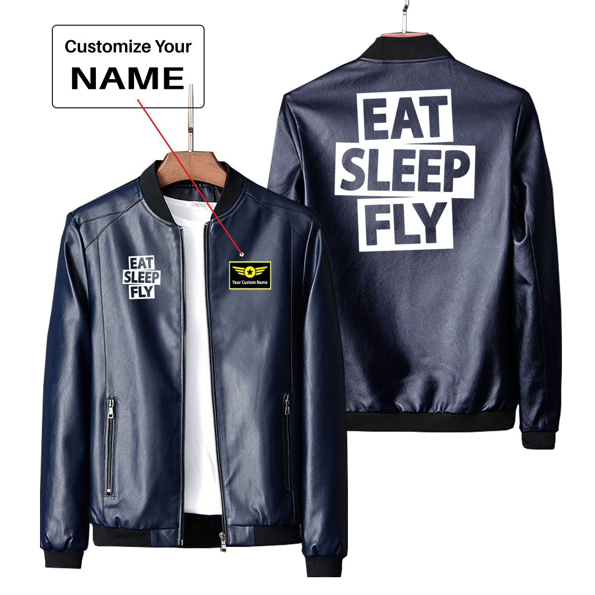 Eat Sleep Fly Designed PU Leather Jackets