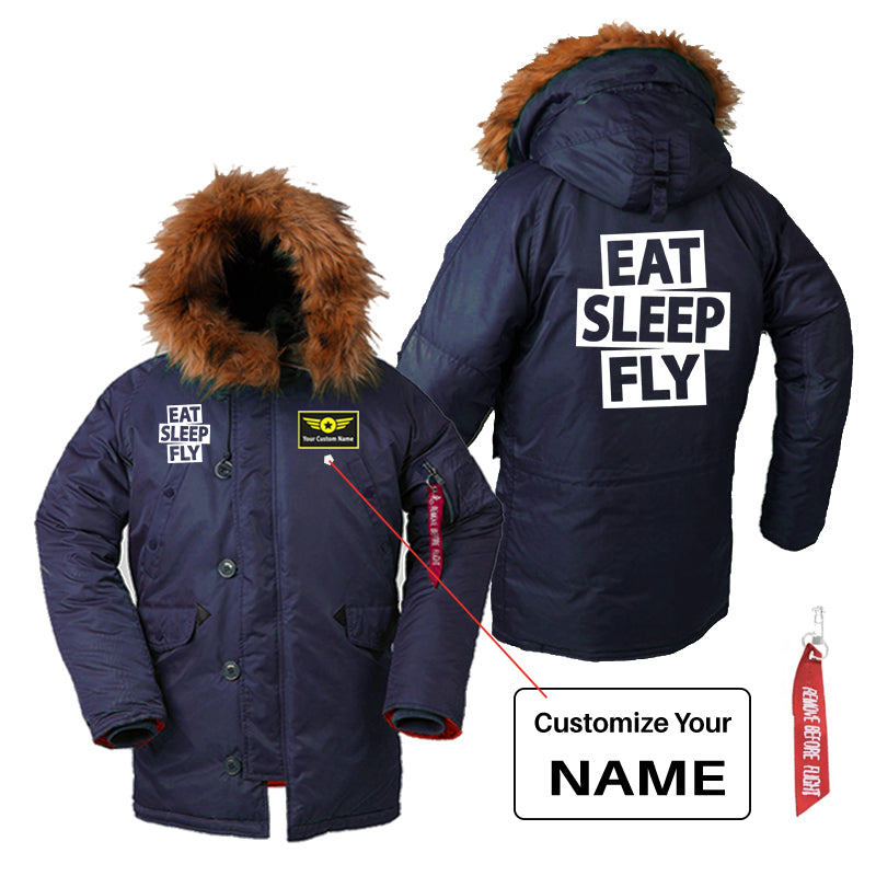 Eat Sleep Fly Designed Parka Bomber Jackets
