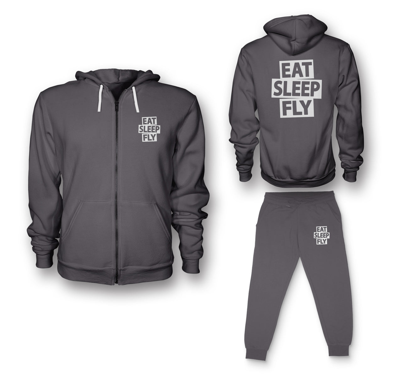 Eat Sleep Fly Designed Zipped Hoodies & Sweatpants Set