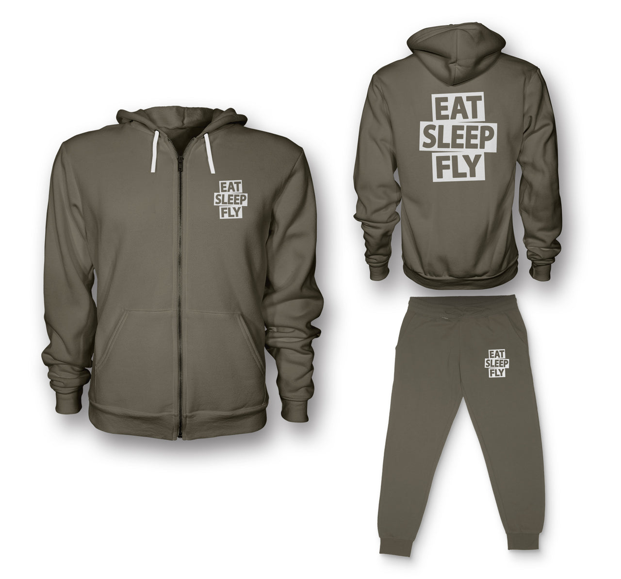 Eat Sleep Fly Designed Zipped Hoodies & Sweatpants Set