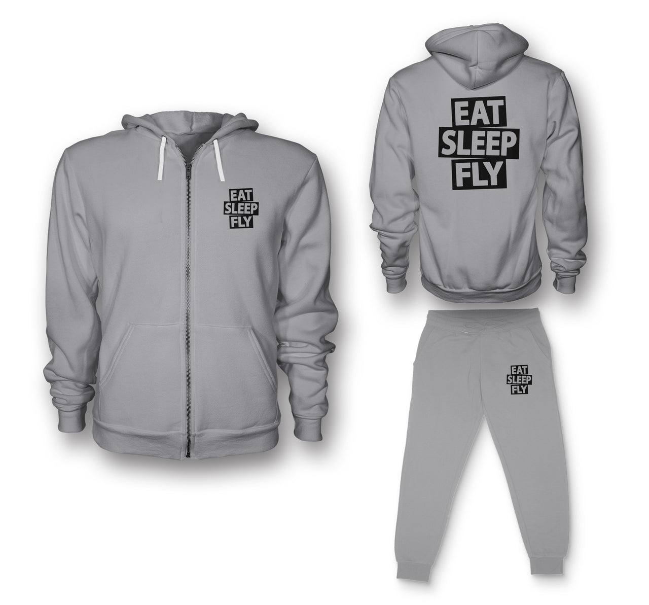 Eat Sleep Fly Designed Zipped Hoodies & Sweatpants Set