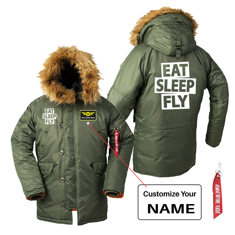 Eat Sleep Fly Designed Parka Bomber Jackets