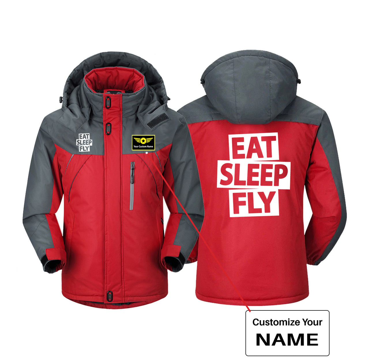 Eat Sleep Fly Designed Thick Winter Jackets