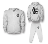 Thumbnail for Eat Sleep Fly Designed Zipped Hoodies & Sweatpants Set