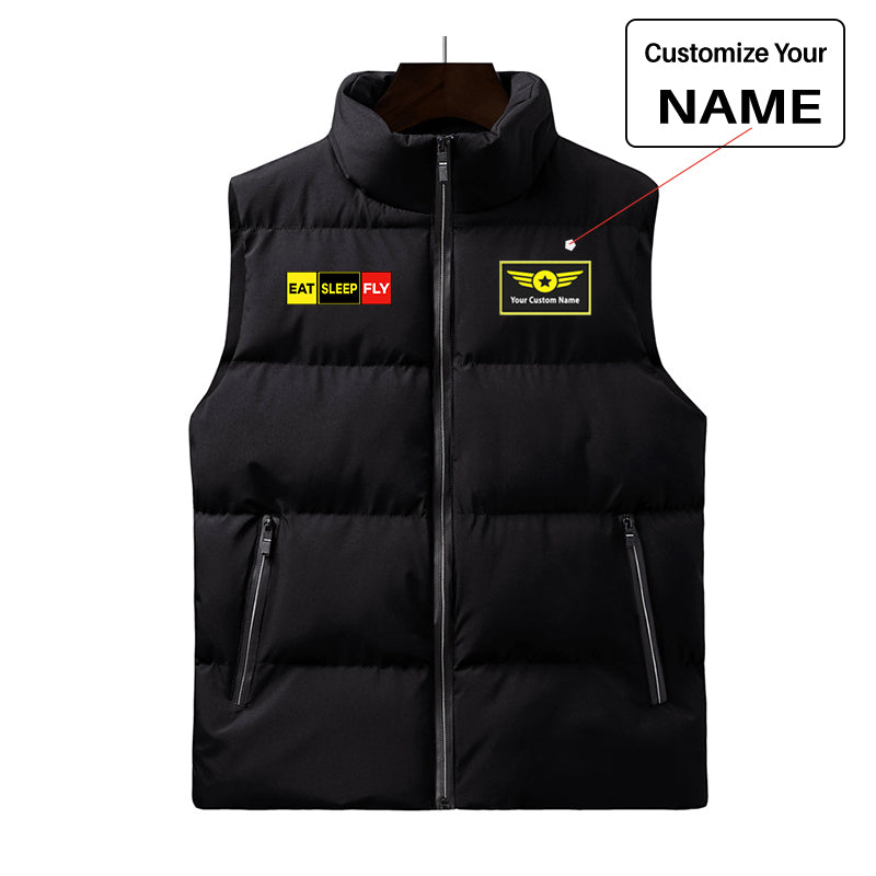 Eat Sleep Fly (Colourful) Designed Puffy Vests