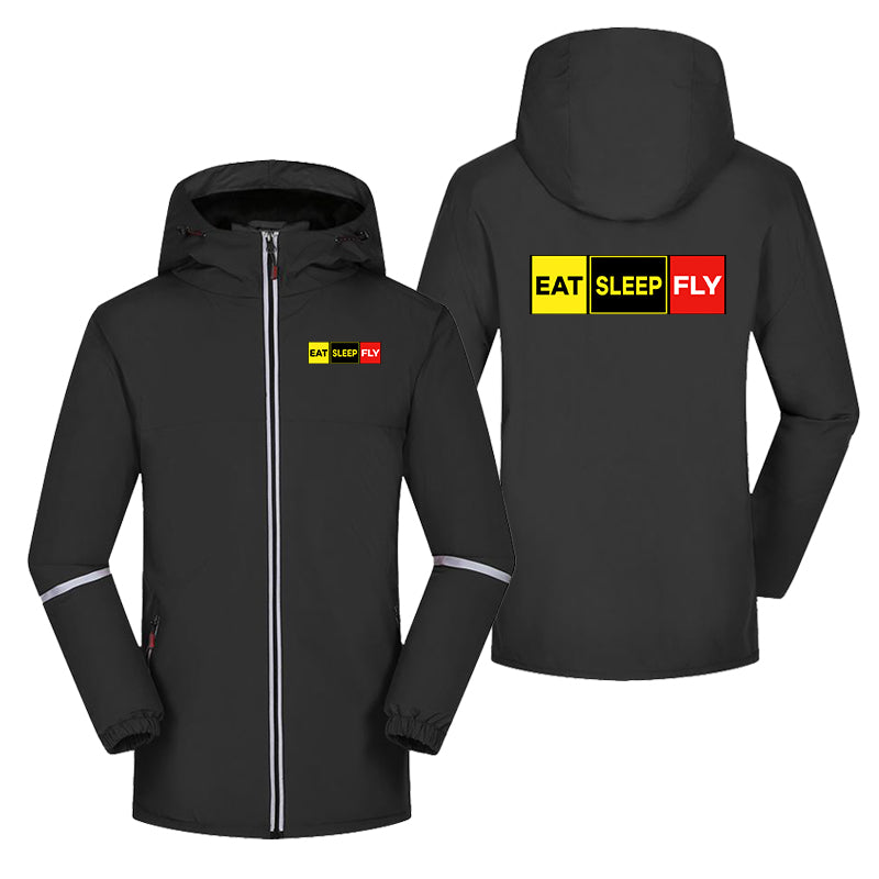 Eat Sleep Fly (Colourful) Designed Rain Coats & Jackets