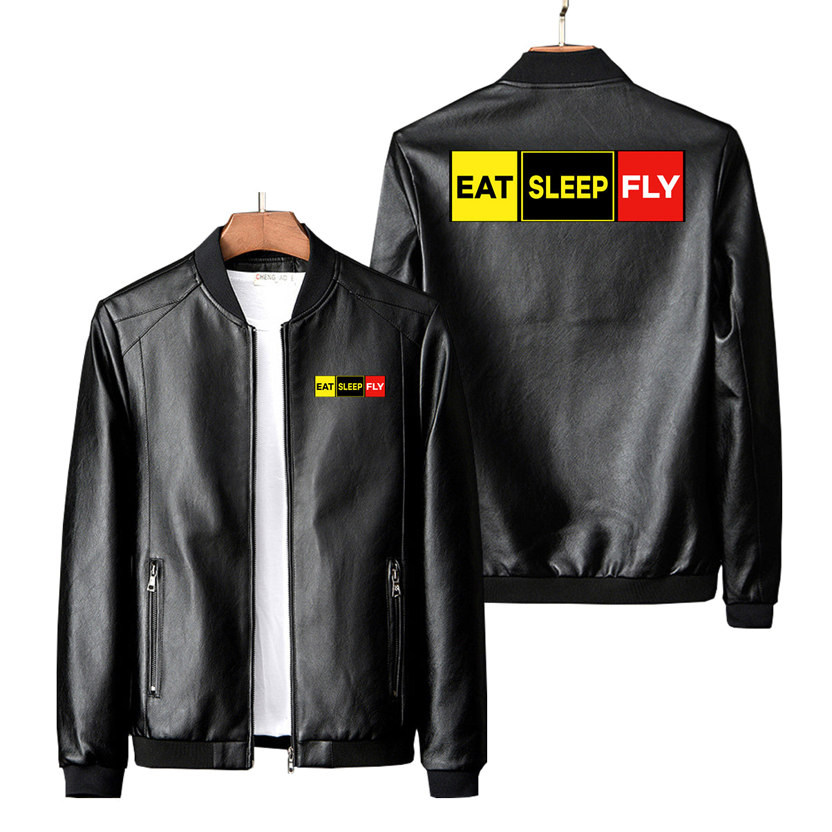 Eat Sleep Fly (Colourful) Designed PU Leather Jackets