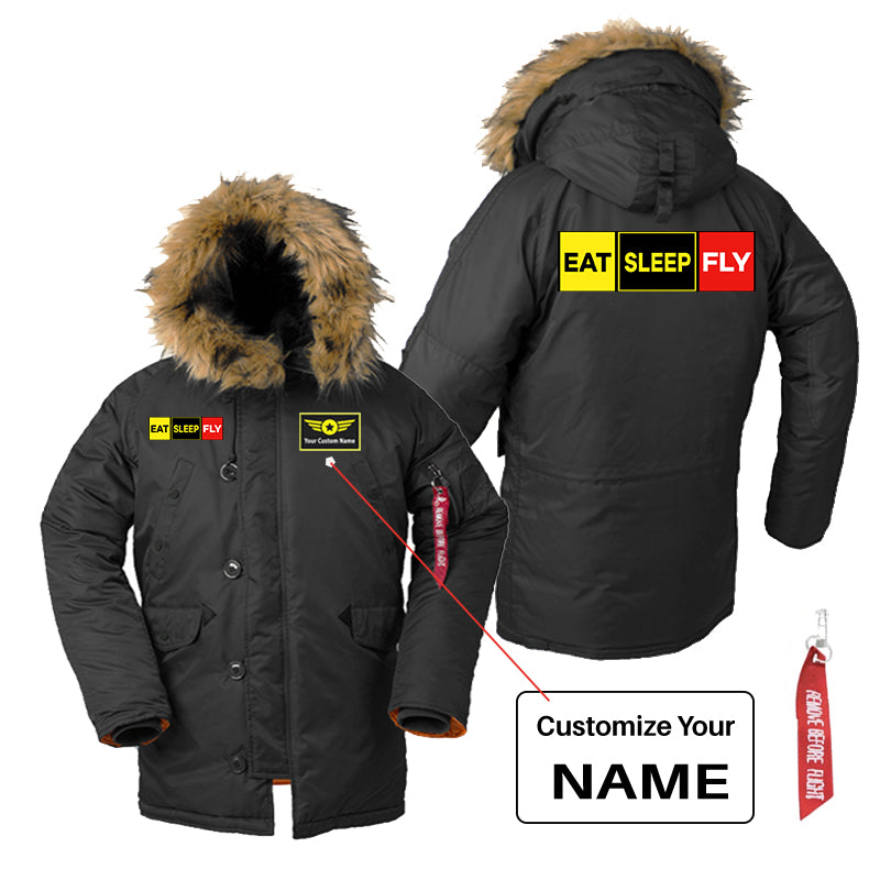 Eat Sleep Fly (Colourful) Designed Parka Bomber Jackets