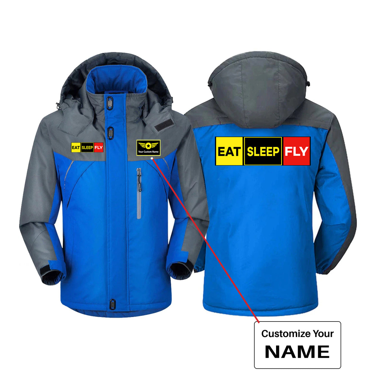 Eat Sleep Fly (Colourful) Designed Thick Winter Jackets