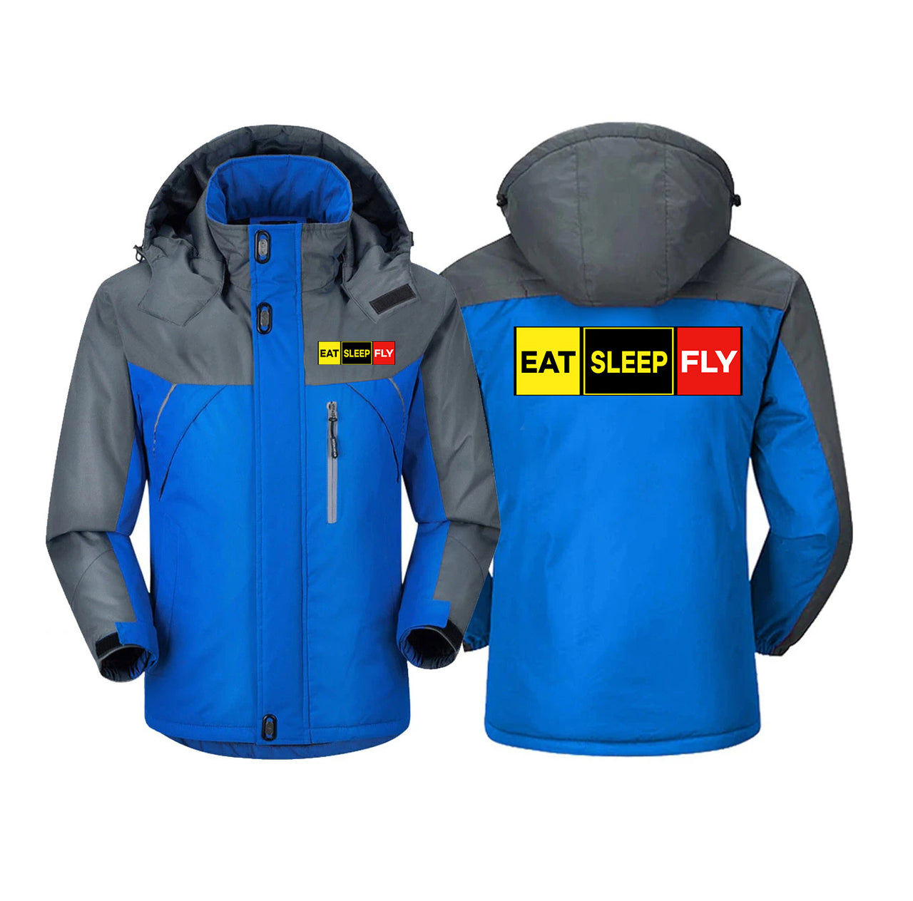 Eat Sleep Fly (Colourful) Designed Thick Winter Jackets