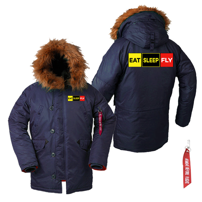 Eat Sleep Fly (Colourful) Designed Parka Bomber Jackets