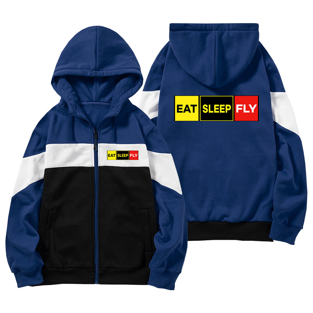 Eat Sleep Fly (Colourful) Designed Colourful Zipped Hoodies