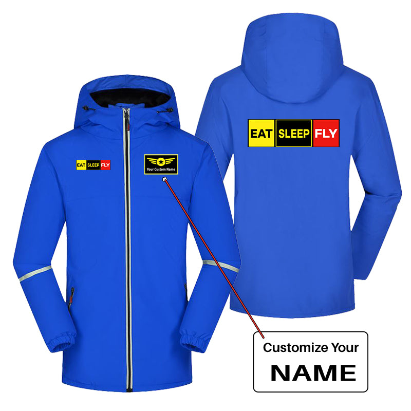 Eat Sleep Fly (Colourful) Designed Rain Coats & Jackets