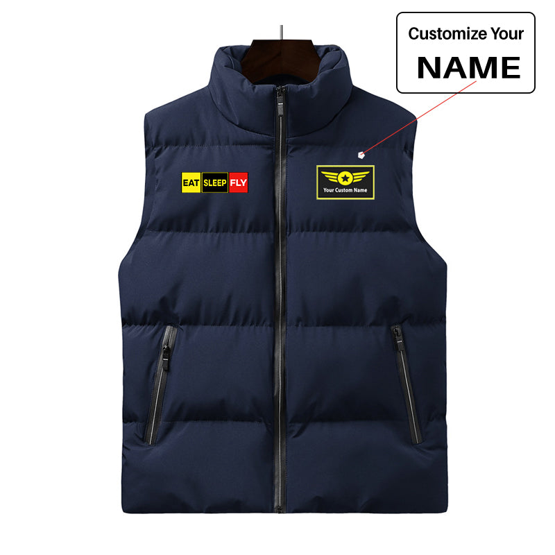 Eat Sleep Fly (Colourful) Designed Puffy Vests