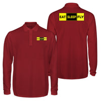 Thumbnail for Eat Sleep Fly (Colourful) Designed Long Sleeve Polo T-Shirts (Double-Side)