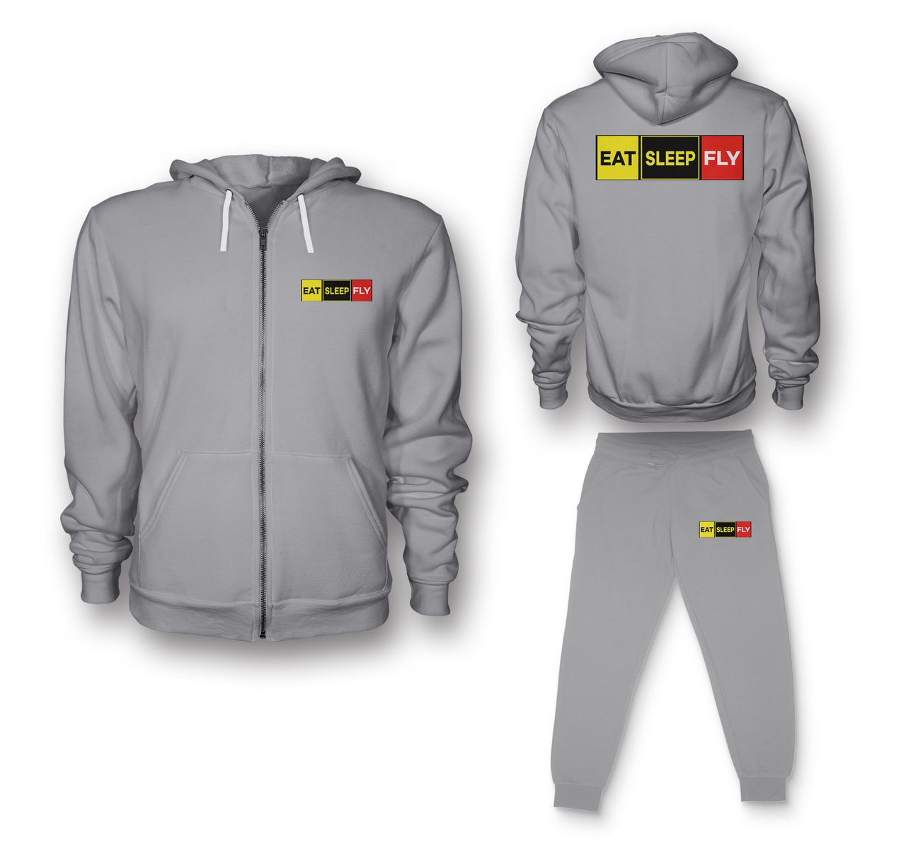 Eat Sleep Fly (Colourful) Designed Zipped Hoodies & Sweatpants Set