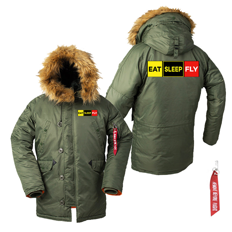 Eat Sleep Fly (Colourful) Designed Parka Bomber Jackets