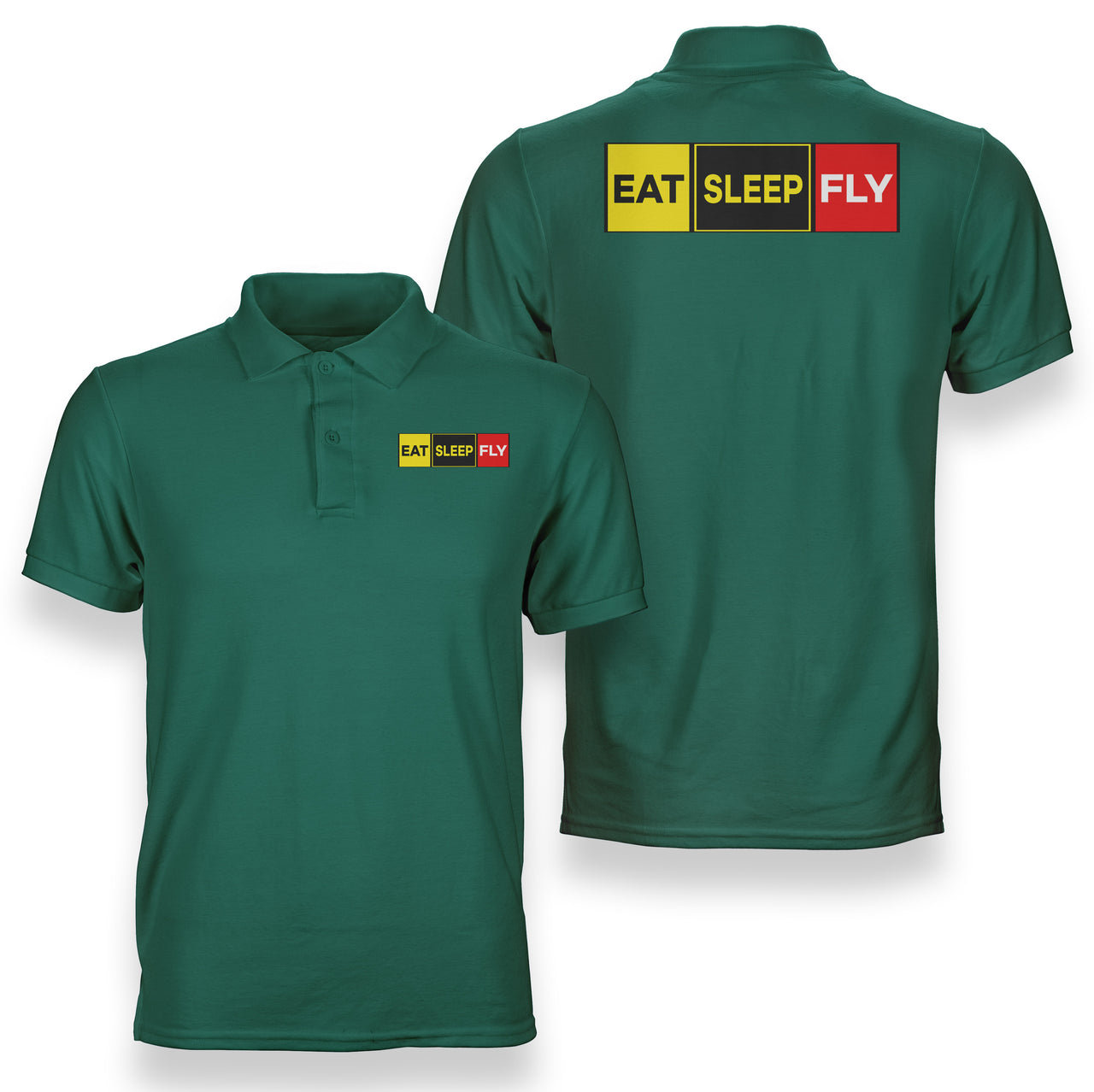 Eat Sleep Fly (Colourful) Designed Double Side Polo T-Shirts