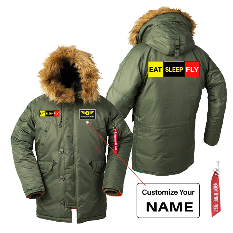 Eat Sleep Fly (Colourful) Designed Parka Bomber Jackets