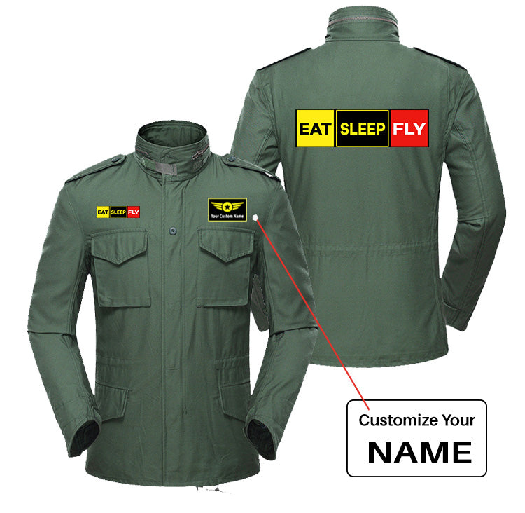 Eat Sleep Fly (Colourful) Designed Military Coats