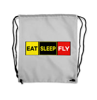 Thumbnail for Eat Sleep Fly (Colourful) Designed Drawstring Bags