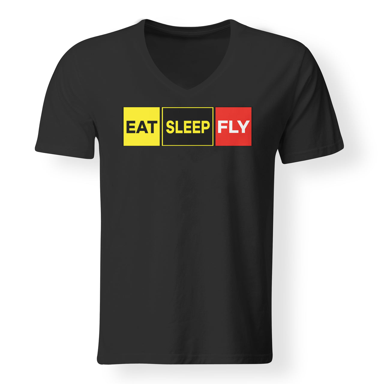 Eat Sleep Fly (Colourful) Designed V-Neck T-Shirts