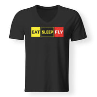 Thumbnail for Eat Sleep Fly (Colourful) Designed V-Neck T-Shirts