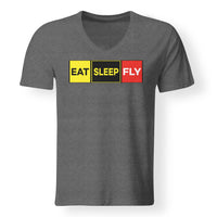 Thumbnail for Eat Sleep Fly (Colourful) Designed V-Neck T-Shirts