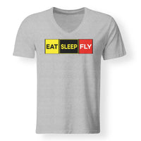 Thumbnail for Eat Sleep Fly (Colourful) Designed V-Neck T-Shirts