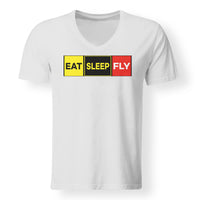 Thumbnail for Eat Sleep Fly (Colourful) Designed V-Neck T-Shirts