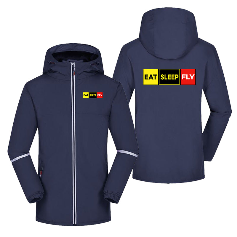 Eat Sleep Fly (Colourful) Designed Rain Coats & Jackets