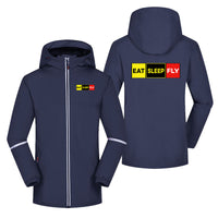 Thumbnail for Eat Sleep Fly (Colourful) Designed Rain Coats & Jackets