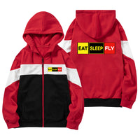 Thumbnail for Eat Sleep Fly (Colourful) Designed Colourful Zipped Hoodies
