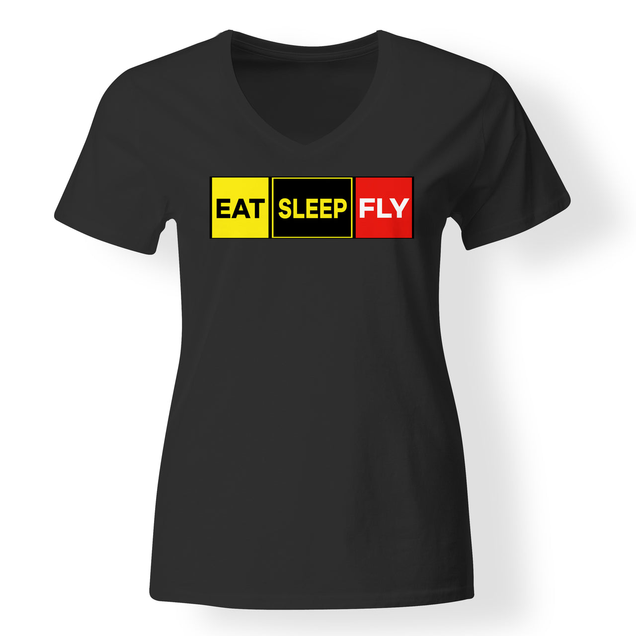 Eat Sleep Fly (Colourful) Designed V-Neck T-Shirts