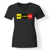 Thumbnail for Eat Sleep Fly (Colourful) Designed V-Neck T-Shirts