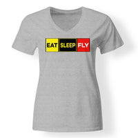 Thumbnail for Eat Sleep Fly (Colourful) Designed V-Neck T-Shirts