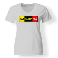 Thumbnail for Eat Sleep Fly (Colourful) Designed V-Neck T-Shirts
